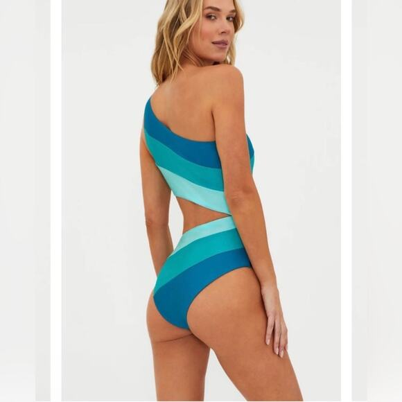 🆕 NWT Beach Riot Joyce Swim Suit One Piece One Shoulder Cut Out Blue Green XL - Picture 8 of 16